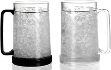 Double Wall Gel Frosty Freezer Ice Mugs Clear 16Oz Set of 2 (Black and White)