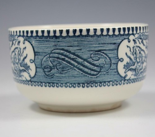 Vtg Royal China USA Currier & Ives Blue Flat Cup & Saucer Set Steamboat Carriage - Picture 12 of 12