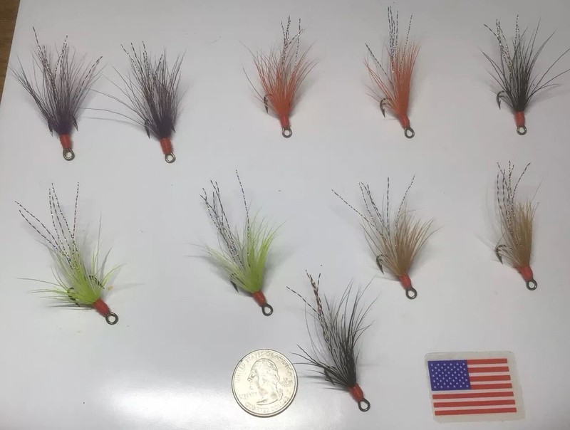10 Dressed Double Fishing Hooks Size 6, With Deer Hair,flashing.fly Tying