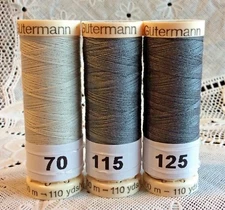 3 different Gray colors GUTERMANN 100% polyester sew-all thread 110 yard spools