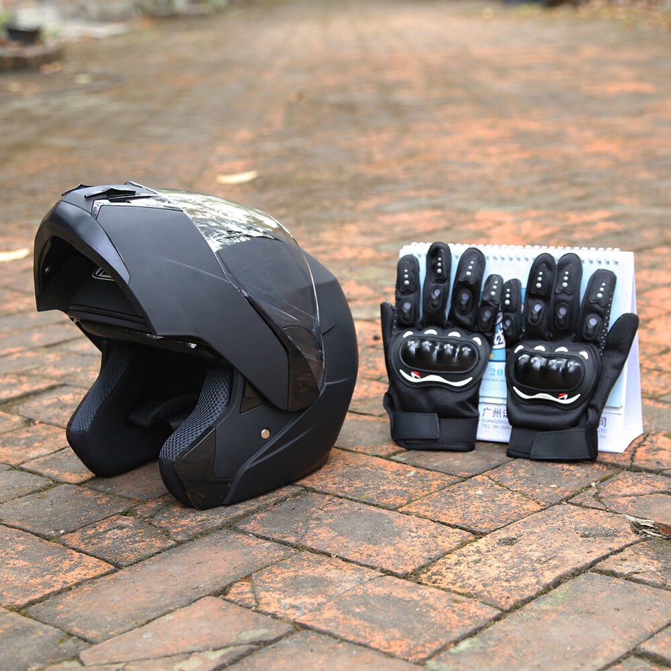 OUMURS DOT Modular Flip-Up Motorcycle Helmet – Full Face, Dual Visor, Matte Black (Sizes M-XXL)