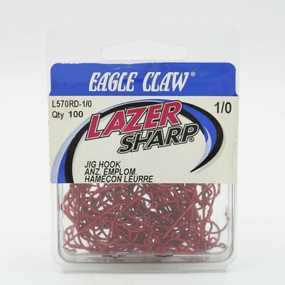 Eagle Claw L570RD Lazer Sharp Jig Fishing Hooks 100 Pack Size 1/0