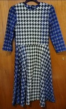 NWOT A-line dress 3/4 Sleeve Stretchy Blue White Black Abstract Dress Size Small