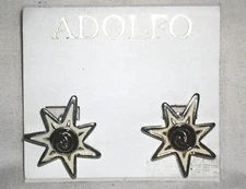 Vintage Adolfo  Clip On  Earrings, Cream/Silver Tone, New Old Stock