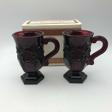Cape Cod Pedestal Mugs Ruby Red Avon Set Of 2 w/Box NOS 1982 Vintage So Pretty
