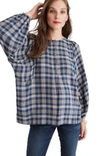 Hatch Maternity Women's THE ROSE TOP Blue Plaid Size 2 (M/8-10) $188 NEW