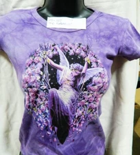 Gatekeeper Fairy with Flowers Hand Dyed Purple Baby Doll/Juniors Shirt UNWORN