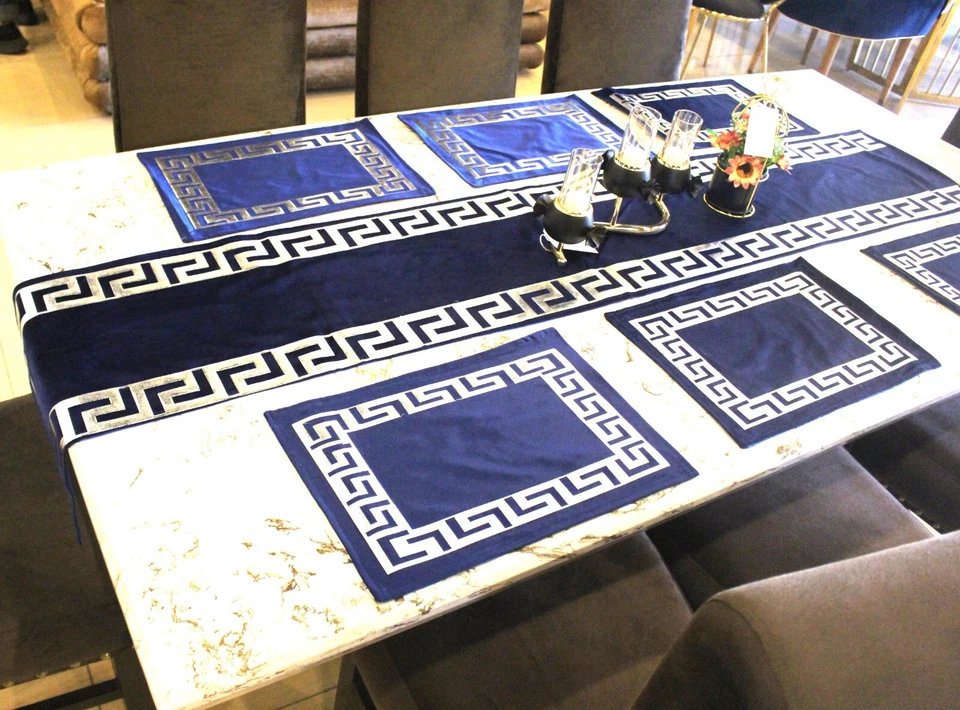 Luxury Velvet Table Runner Greek 6pc Placemats Velvet-All Colour Gold/Silver key - Image 2 of 4