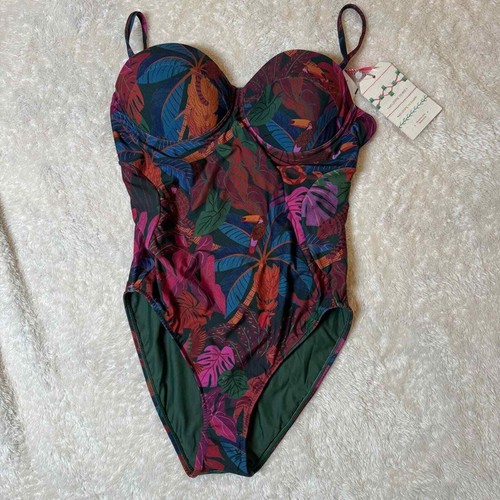 Farm Rio Sweetheart One-Piece Swimsuit Swim Tropical Island Print NWT L - Picture 5 of 12