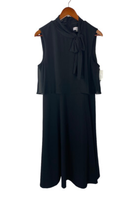 Calvin Klein Sheath Tie-Neck Dress Women's Sleeveless Knee-Length Black Sz 14