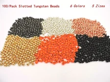 100 Slotted Tungsten Beads Copper Black Gold Silver Orange 5 Sizes 