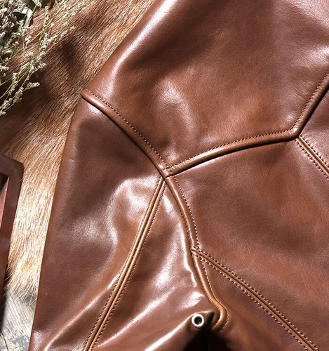 Chaqueta de motociclista retro informal americana estilo vintage de cuero de caballo encerado para hombre - Imagen 9 de 15