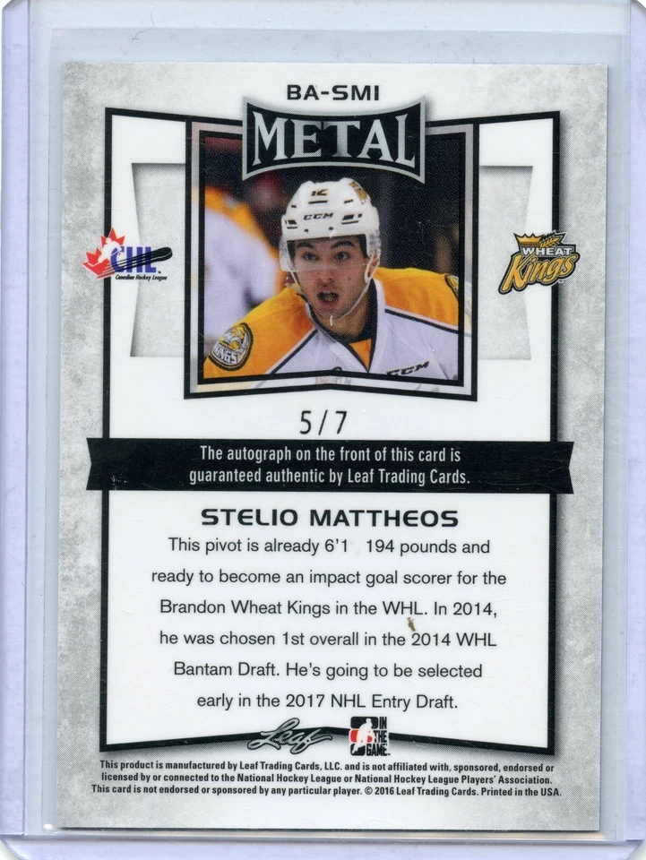  2016-17 Leaf Metal Prismatic Black #BA-SM1 Stelio Mattheos 5/7 - Image 2 of 2