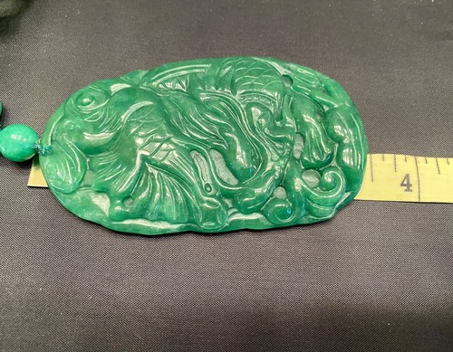 Vintage Chinese Green Jade- Phoenix Pendant & Beaded Necklace - Picture 4 of 18