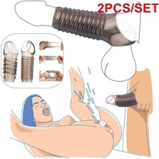2PCS Reusable Cock Ring Glans Penis Enlarger Delayed Ejaculation Sleeve Extender
