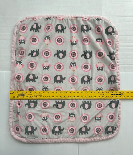 Blankets and Beyond Owl Elephant Pink Trim Gray Kids Baby Lovey Blanket - Picture 6 of 8
