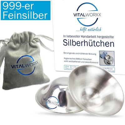 VITALWORXX Silberhütchen aus reinem 999-er Silber (2 St.) + 2 Paar Stilleinlagen