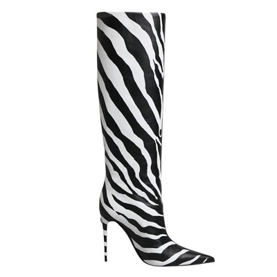 Dolce & Gabbana Zapatos Negros Blanco Cebra Tacones Botas Altas EU35/US4.5