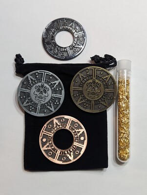 4 PIRATES GOLD METAL POKER CHIPS NEW SILVER GOLD COPPER BLACK 2 FREE GOLD FLAKES