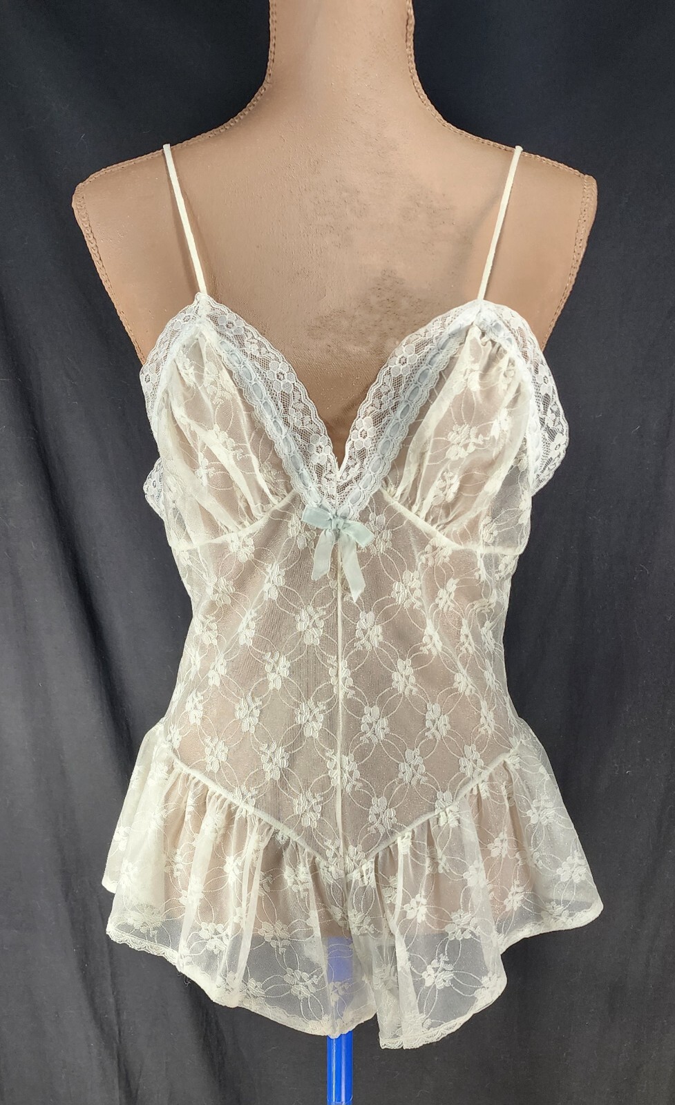 VTG VAL MODE Sheer Lace Teddy MEDIUM Hi Cut Flutter Leg Romper Bodysuit UNWORN