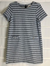 Loft Black & Blue Nubby Plaid Short Sleeve Dress Size 8 EC!
