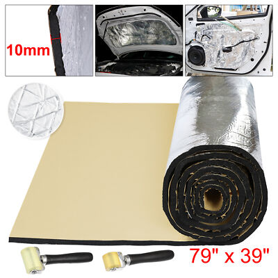 Car Sound Insulation Mat Kit 10mm Heat Insulation W/ Roller Push Tool 79''x20''