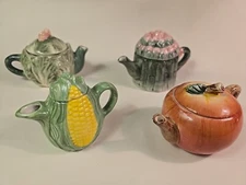 Russ Berrie and Co.  Miniature Teapot Set of 4, Apple & Vegetables with Lids