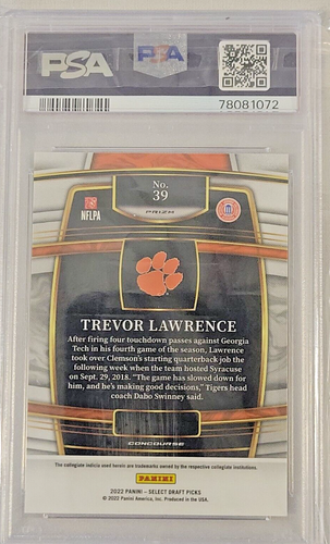 2022 panini select trevor lawrence draft picks gold lazer prizm psa 10 gem mint - Picture 5 of 6