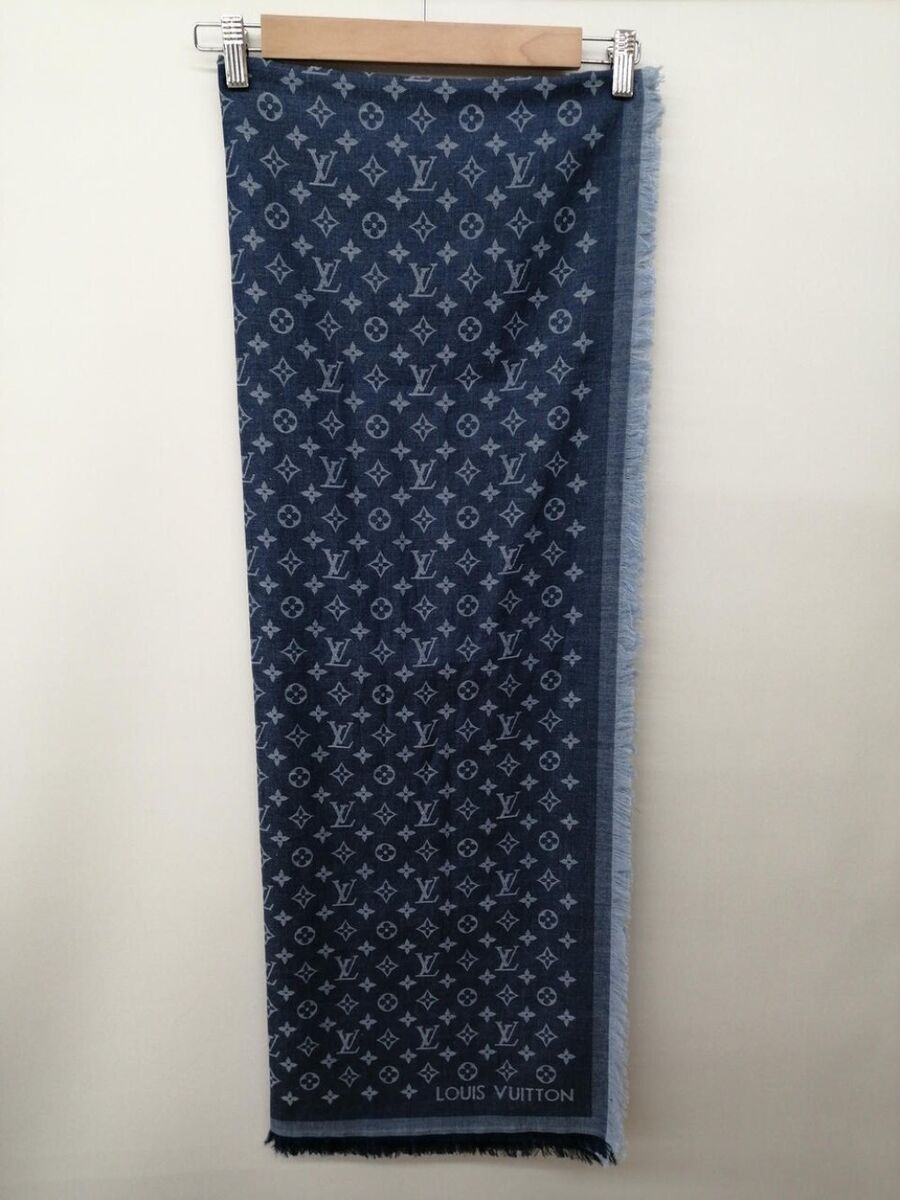 LOUIS VUITTON Scarf Shawl Denim Blue M71376 Monogram LV Logo LOUIS VUITTON Scarf Shawl Denim Blue M71376 Monogram LV Logo