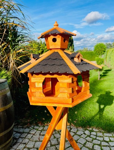 Casa de alimento para pájaros DARLUX XXL hexagonal casa para pájaros + soporte marrón/negro - Imagen 5 de 5