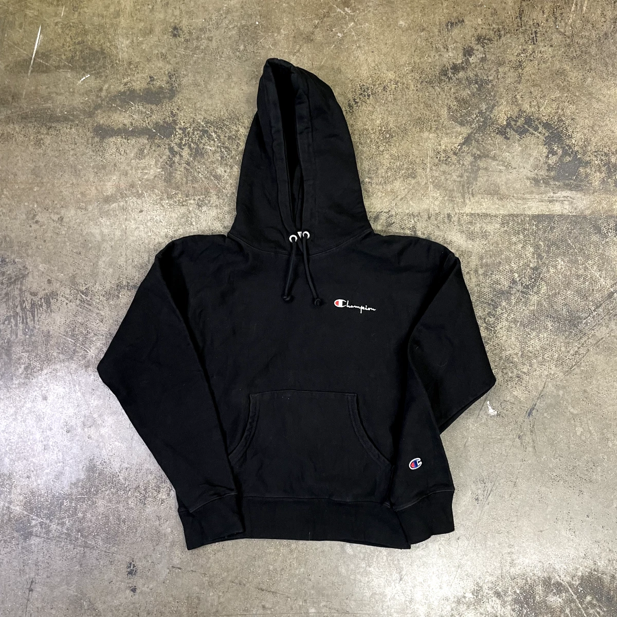 Champion Hoodie Reverse Weave Y2K Sports Sweatshirt Black Womens Medium
