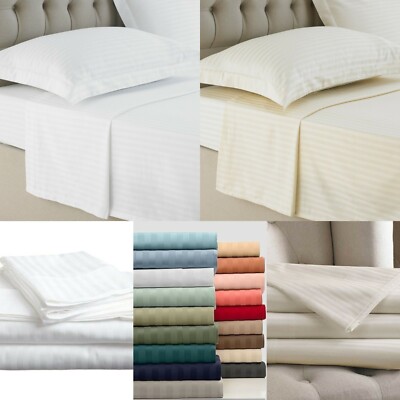 SATINSTREIFEN 250TC HOTELQUALITÄT FLACHE LAKEN 100 % ÄGYPTISCHE BAUMWOLLE ALLE GRÖSSEN