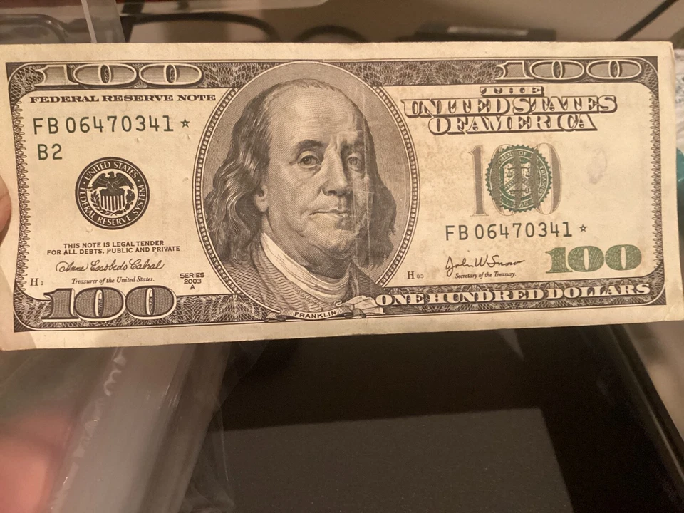 $100 HUNDRED DOLLAR NOTE SEAL SMUDGE ERROR STAR 06470341* PRIME NUMBER 82.6 COOL - Image 2 of 3