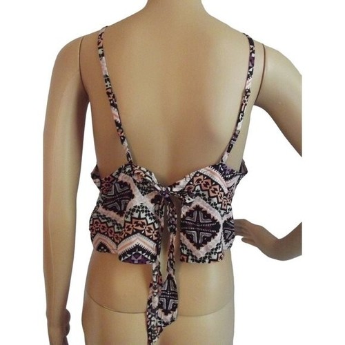 Express Crop Top Womens Large (12-14) Purple Geo Boho Print Tie Back Tank shirt - Picture 4 of 10