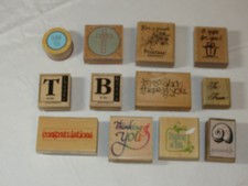 Unbranded wood Mount Stamp lot of 12 stamps Thank you cross Hostess Pre-owned