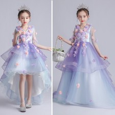 3D Flower Girl Princess Tulle Tutu Dress Party Long Maxi Ball Gown Evening