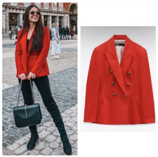 ZARA NEW WOMAN DOUBLE-BREASTED BLAZER TAILORED GOLD BUTTONS RED 2753/022 XS - L