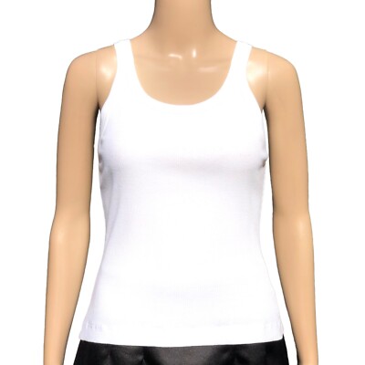 Dolce Gabbana White Ribbed Tank Top With Crystal DG Logo Sz