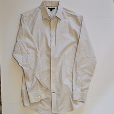 Banana Republic Non-Iron Slim Fit Men's Dress Shirt L White Black Dot