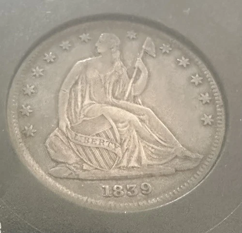 1839 Silver Seated Liberty Half Dollar with Drapery First Year : Key Date! XF ￼