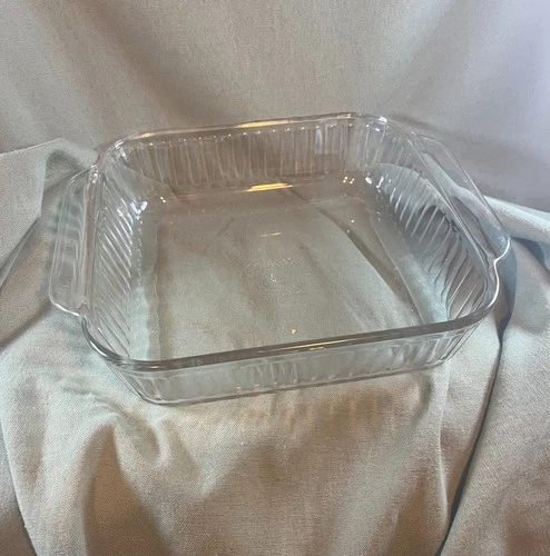 Vintage 70's Pyrex 222-S Fluted Clear Glass Square 8 x 8 x 2 Baking Dish