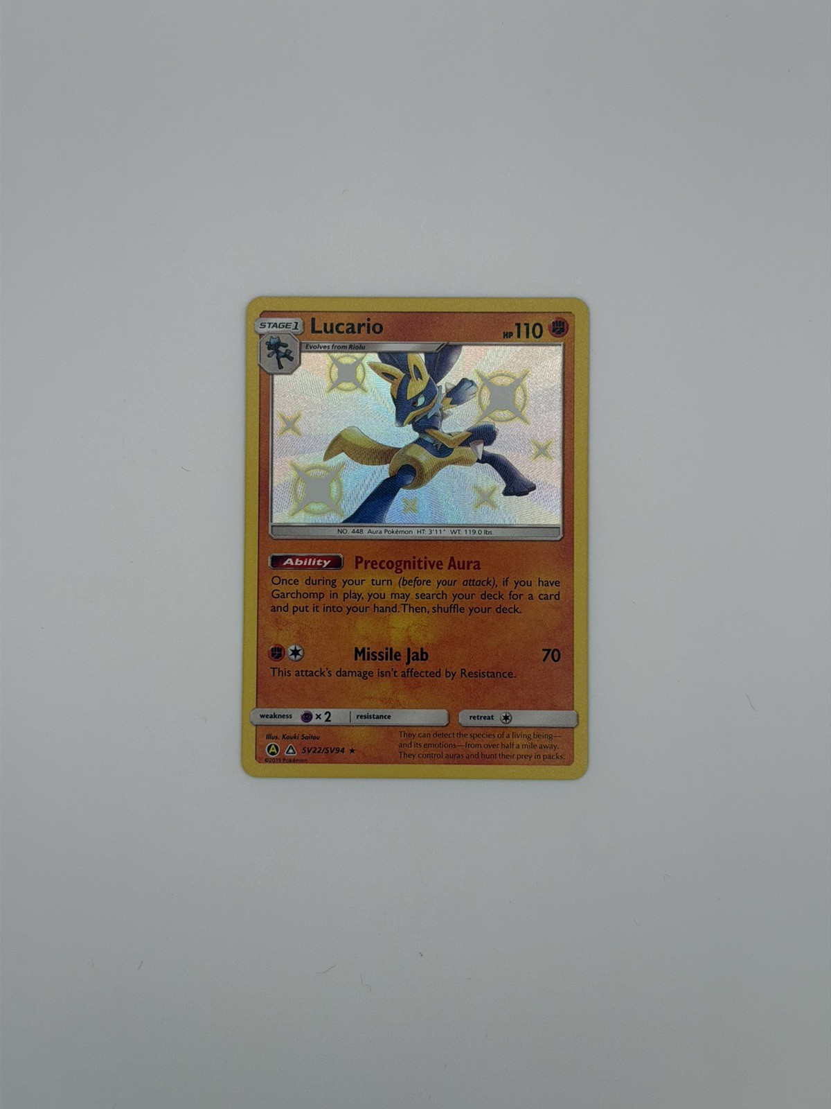 Pokémon TCG Lucario SV22/SV94 Hidden Fates Shiny Vault Holo Rare