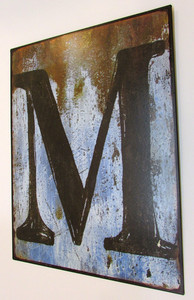 New Hobby Lobby Letter M Patina Industrial Rustic Shabby 7x10 Tin Metal Sign