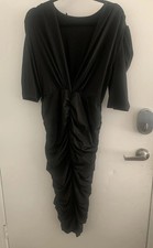 Womens Black Dress 2XL Ruched Midi Cocktail Glam Stretch