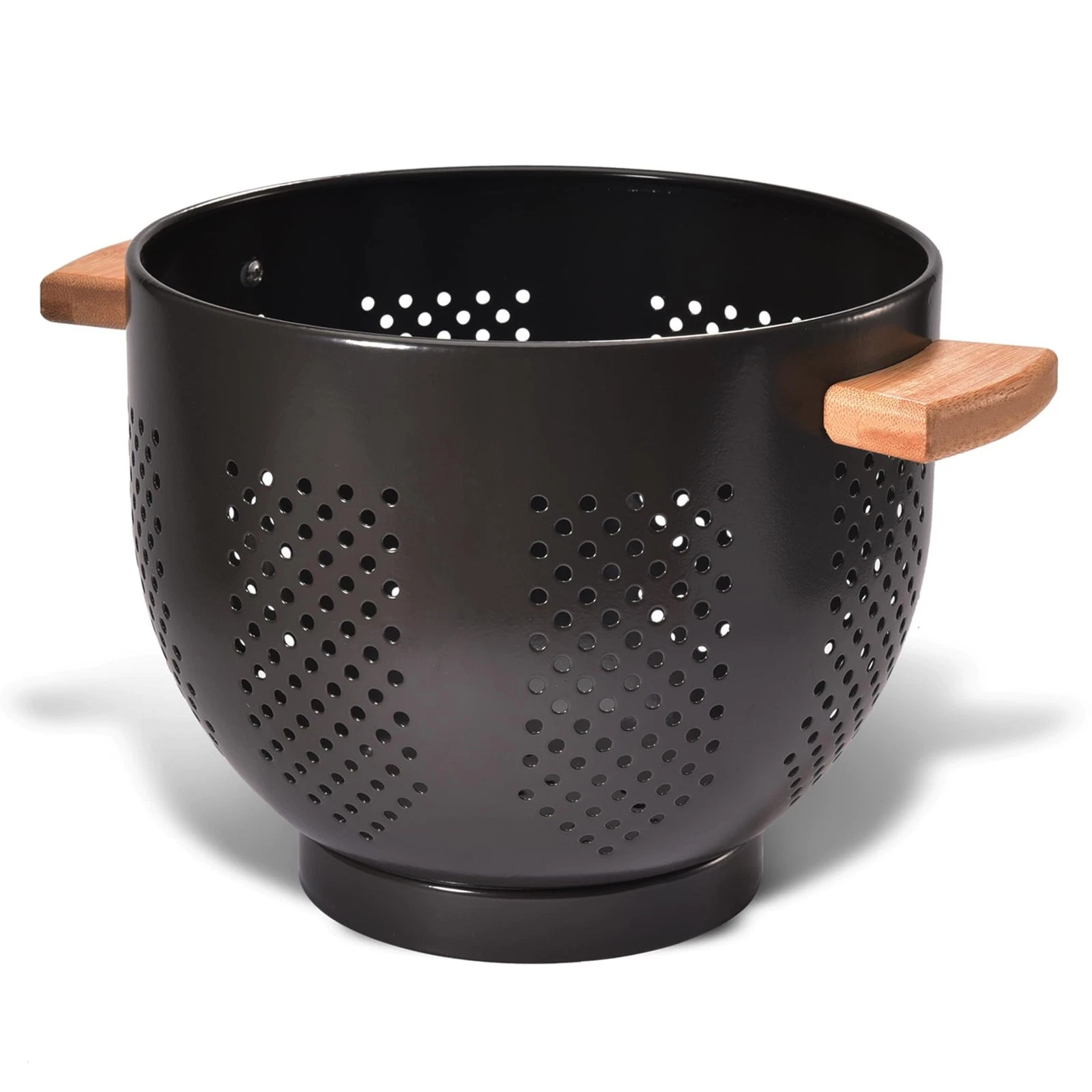 Metal Colander with Wood Handle and Stable Base, Powder Coated Steel Kitchen ...