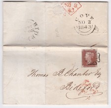 1843 QV FINE 1d PENNY RED STAMP COVE CORK IRELAND MX MALTESE CROSS ON LETTER