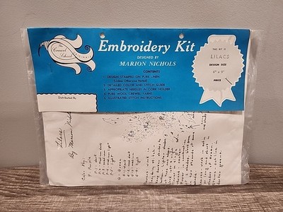 Vintage Embroidery Kit By Marion Nichols ''Lilacs'' Pure Linen Complete Sealed NOS