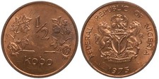 Nigeria - 1/2 Kobo 1973 - Bronze, 3.53g, Ø 21.5mm Km#7