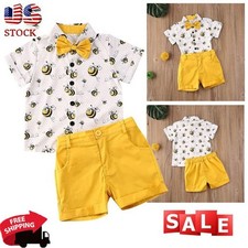 Toddler Infant Baby Unisex Cute Bee Lapel Button Down Shirt Top+Shorts Outfits