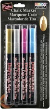 Uchida Bistro Chalk Marker Fine Point Set 4/Pkg-Metallics - Gold, Silver, Red 